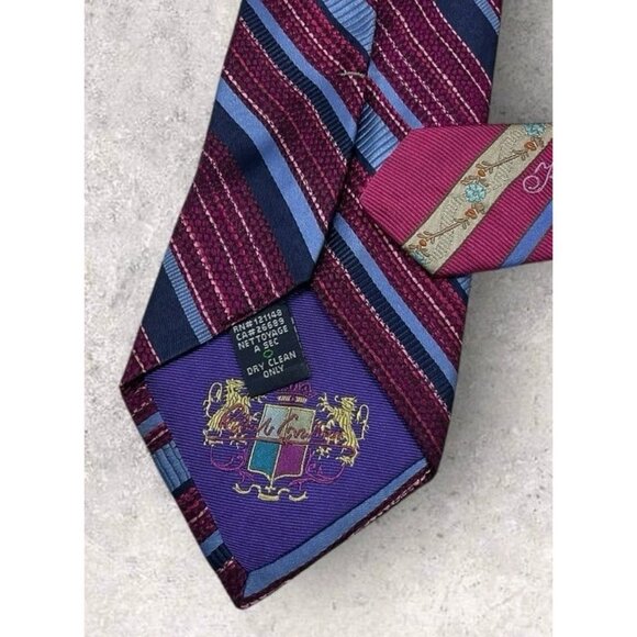 ROBERT GRAHAM Silk Tie USA XL Burgundy Blue Striped W:3.4" EUC - Picture 6 of 7